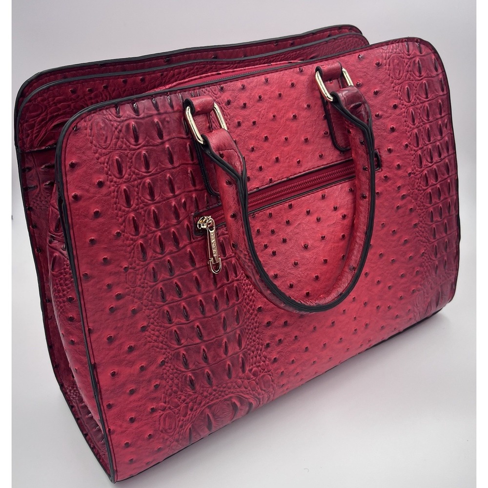 Dasein Red Faux Ostrich and Crocodile Embossed satchel Purse